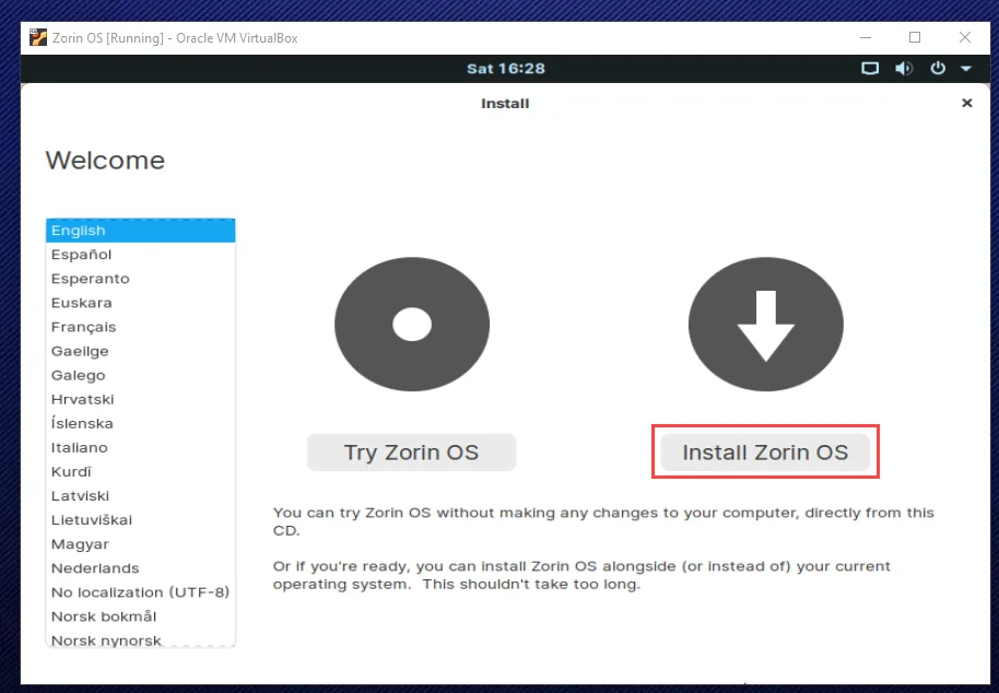 zorin os setup 1