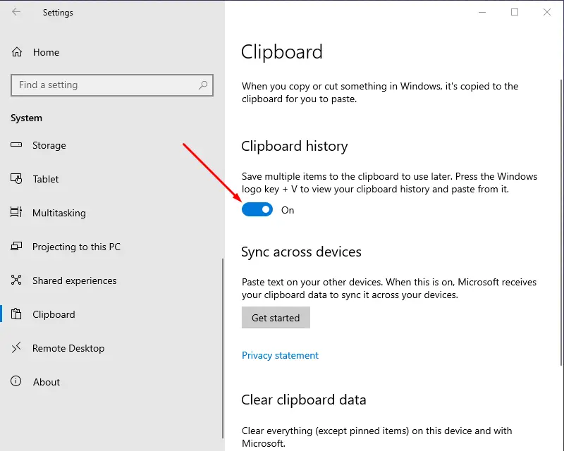 how to enable windows clipboard history