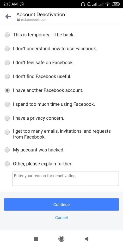 facebook account deactivation