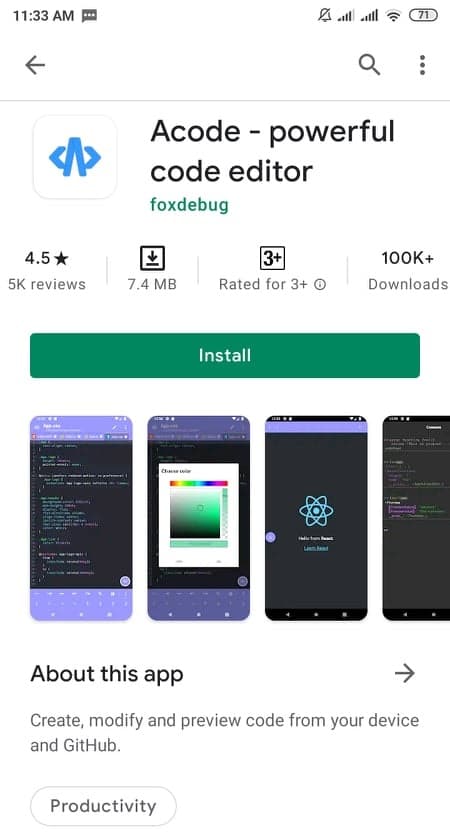 মোবাইল দিয়ে প্রোগ্রামিং শিখার ৫টি অ্যাপ। 3 Acode-powerful code editor