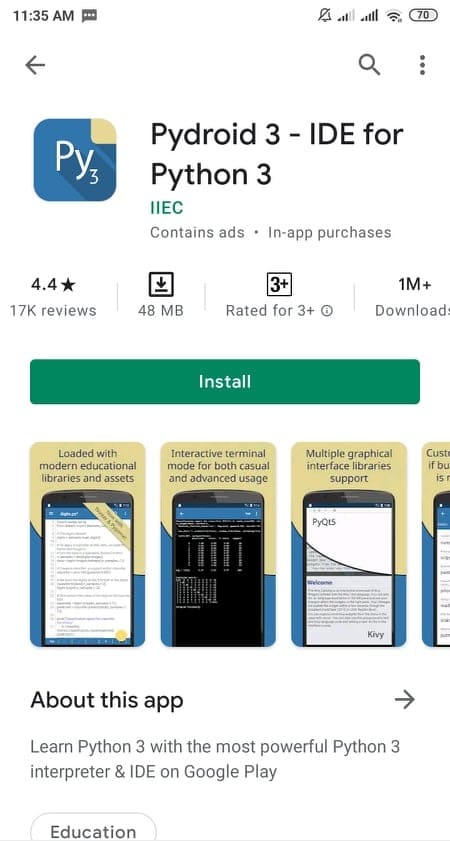 মোবাইল দিয়ে প্রোগ্রামিং শিখার ৫টি অ্যাপ। 4 Pydroid 2- IDE For Python3