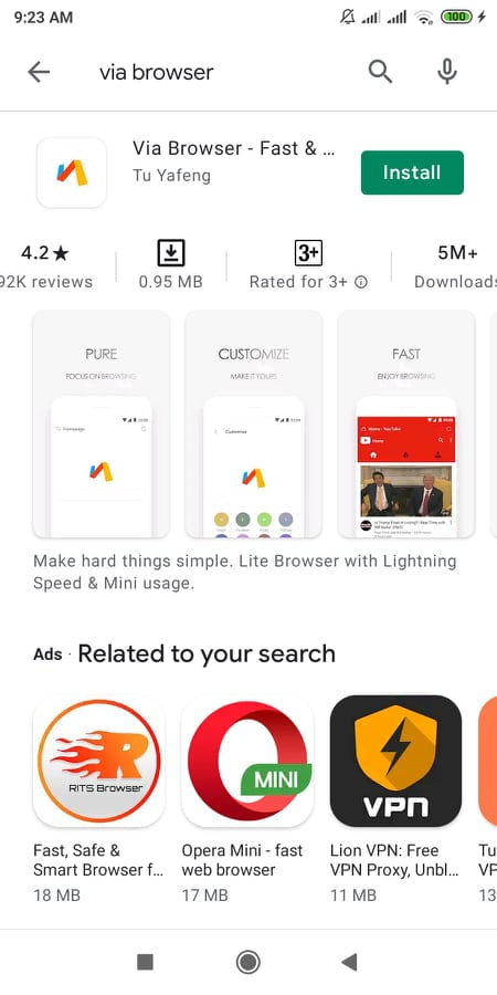 Via Browser - মোবাইলের জন্য বেস্ট ব্রাউজার। 1 Via Browser