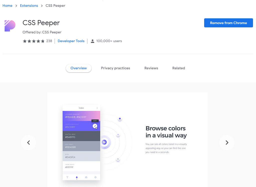 ওয়েব ডিজাইনাদের জন্য কাজের ৫ টি ক্রোম এক্সটেনশন। 1 css peeper