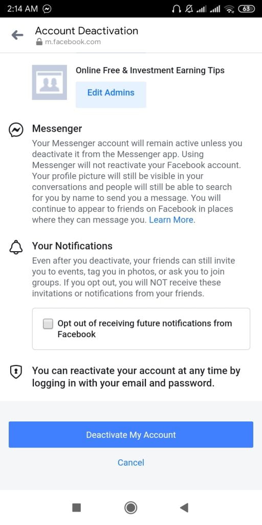 ফেসবুক ও মেসেঞ্জার ডিএক্টিভ করার নিয়ম। 4 facebook notice